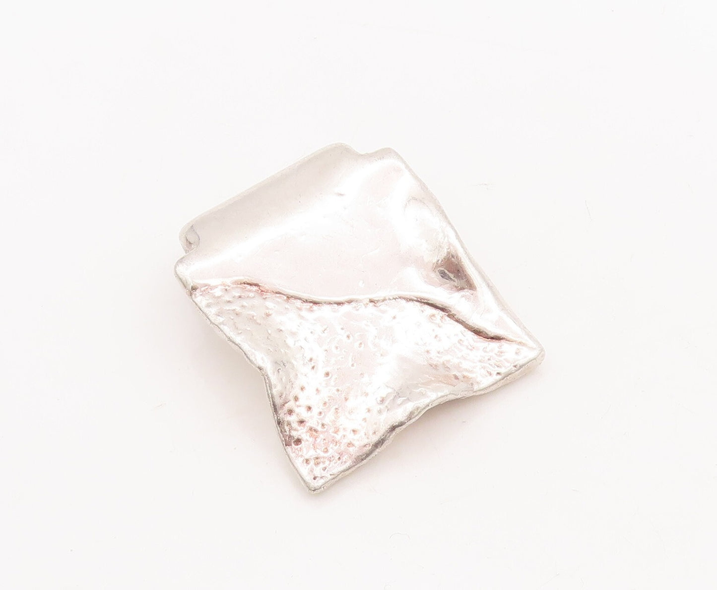 925 Sterling Silver Vintage Pendant Square Brutalist Cloth Design  PT23484
