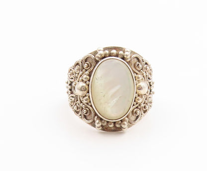 925 Sterling Silver Vintage Ring SUARTI BALI Mother Of Pearl Band  Sz 8  RG35569