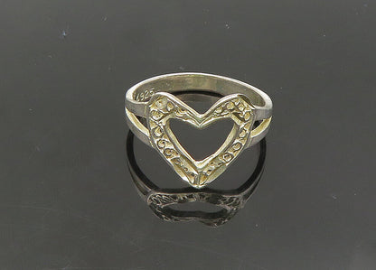925 Sterling Silver  Vintage Diamond Cut Love Heart Band Ring Sz 7  RG21640