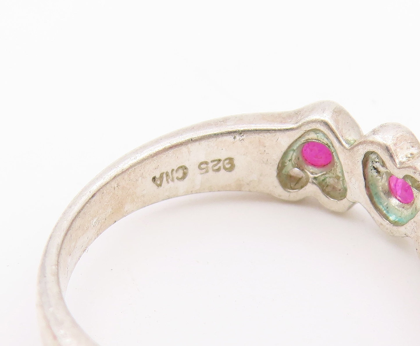 925 Sterling Silver Vintage Ring Elegant Ruby Love Heart Band  Sz 6  RG36603