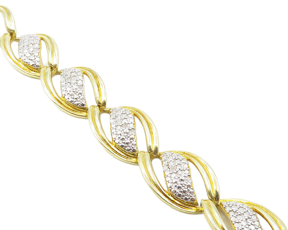925 Sterling Silver  Genuine Diamonds Shiny Two Tone Chain Bracelet  BT4404