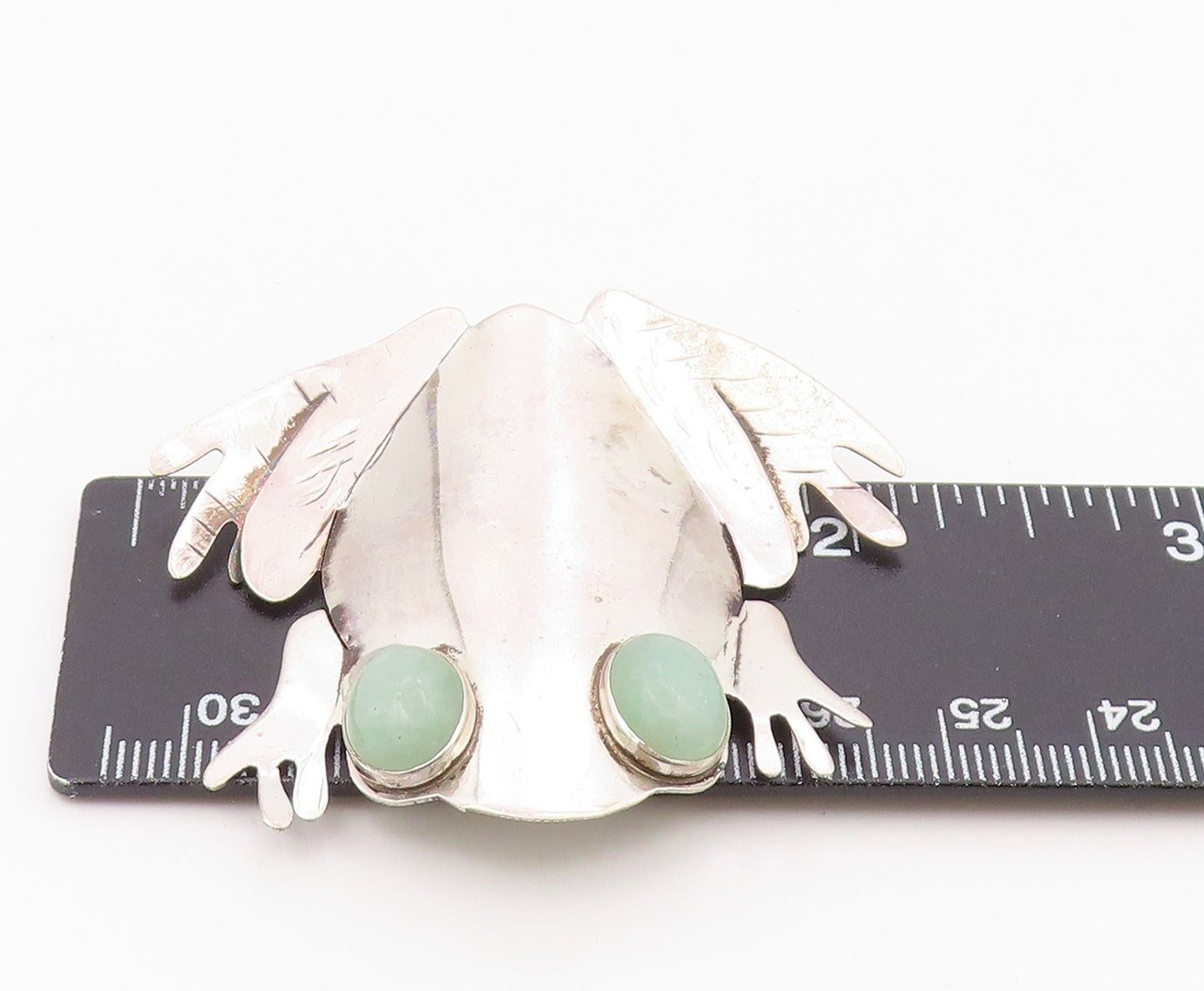 925 Sterling Silver Vintage Brooch Pin GFMW Green Jade Eye Figural Frog  BP12572