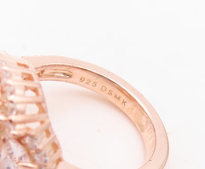 925 Sterling Silver Vintage Ring Rose Gold Plated Morganite & CZ  Sz 7.5 RG30341
