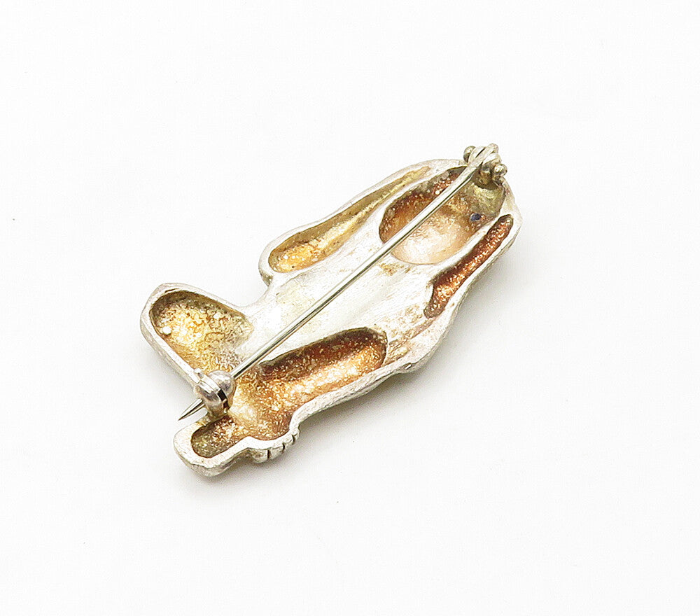 925 Silver  Vintage Modernist Kyanite Hear No Evil Monkey Brooch Pin  BP6275