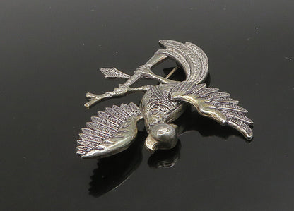 925 Sterling Silver  Vintage Dark Tone Perched Bird Motif Brooch Pin  BP9014