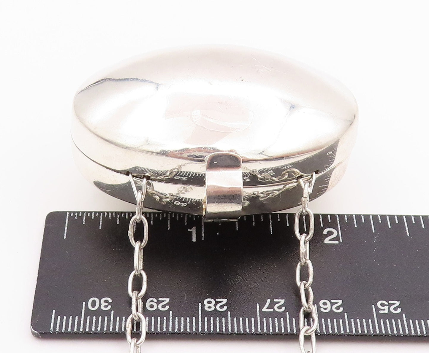 925 Sterling Silver Vintage Necklace MEXICO Oval Large Pill Box OPENS  NE4597