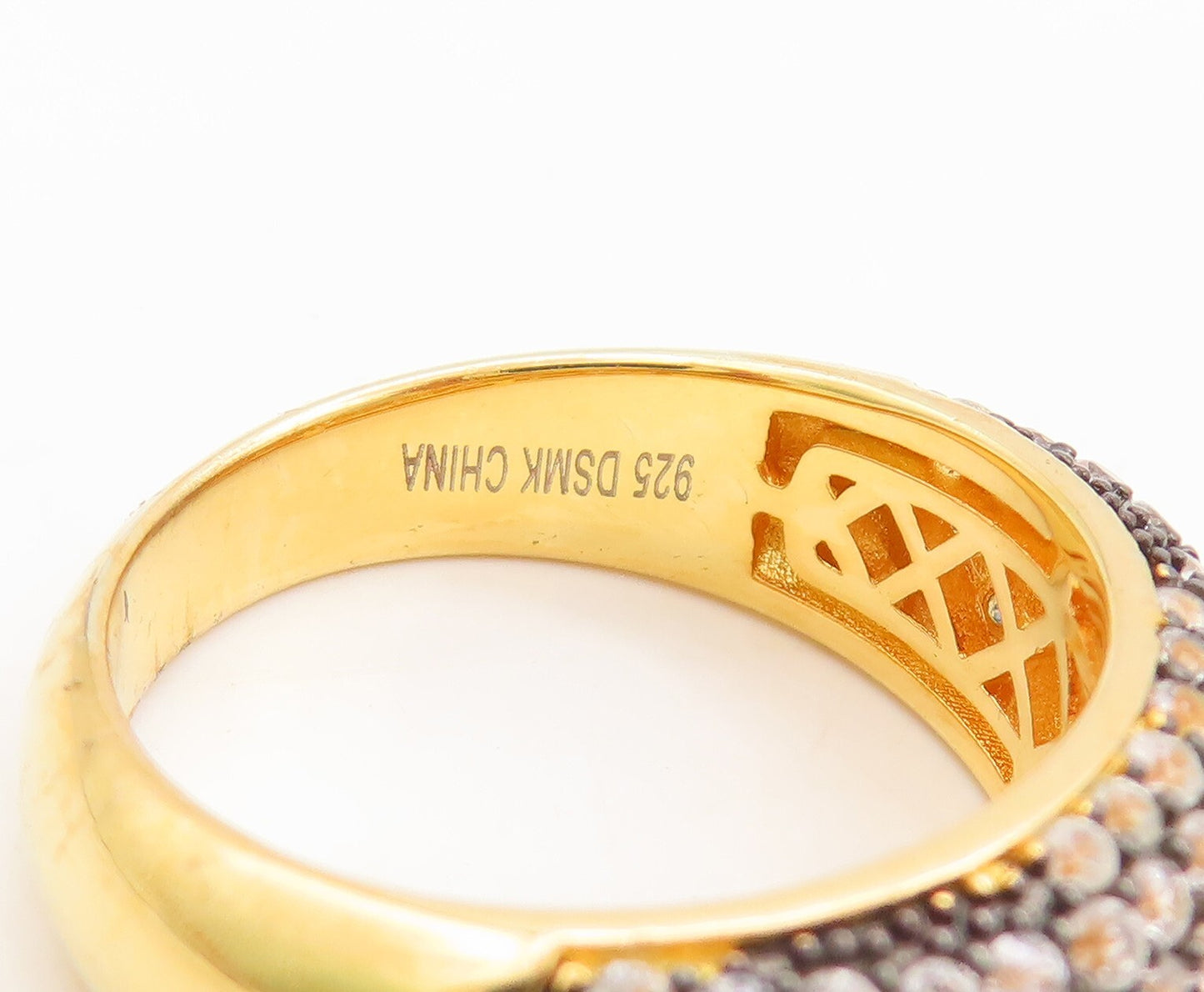 925 Sterling Silver Vintage Ring Gold Plated Minimalist Topaz Inlay Sz 7 RG29577