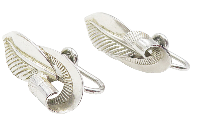 CARLART 925 Silver  Vintage Modernist Floral Leaf Non Pierce Earrings  EG6132