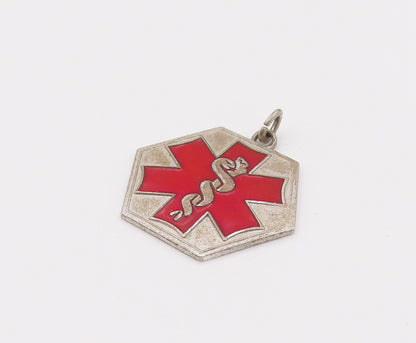 925 Sterling Silver  Vintage Mini Medical Alert Blood Allergy Pendant  PT22150