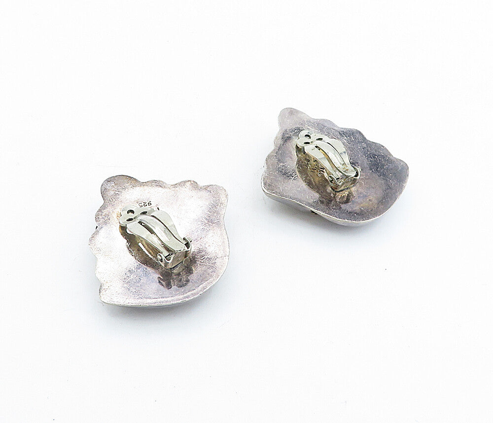 MEXICO 925 Sterling Silver  Vintage Two Tone Twist Non Pierce Earrings  EG2708
