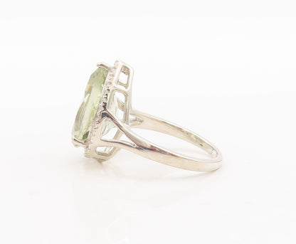 925 Sterling Silver Vintage Ring Drop Cut Gemstone Halo Topaz Sz 7  RG29451