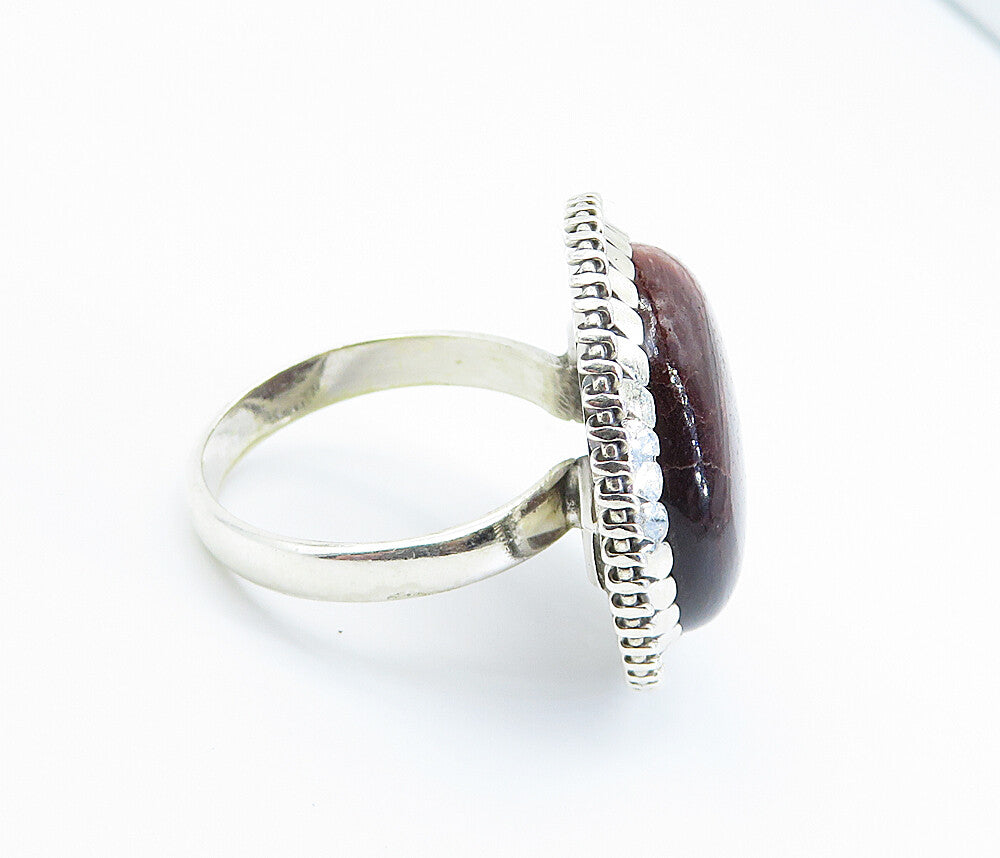 925 Sterling Silver  Cabochon Cut Jasper Round Cocktail Ring Sz 9.5  RG8178