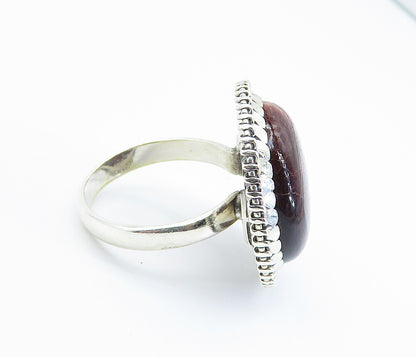 925 Sterling Silver  Cabochon Cut Jasper Round Cocktail Ring Sz 9.5  RG8178