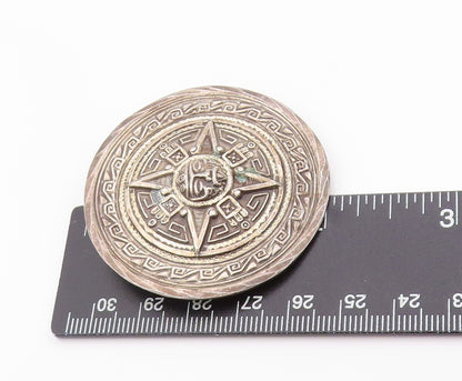 925 Sterling Silver Vintage Brooch MEXICO Circular Aztec Mayan Calendar  BP11814