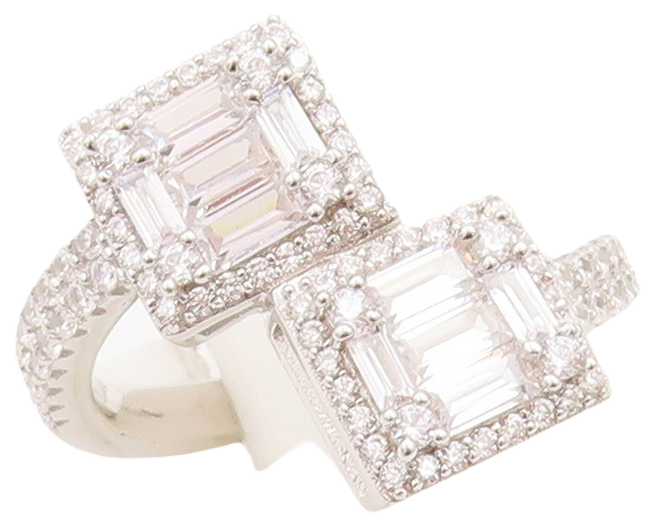 925 Sterling Silver Vintage Ring Square Cut Halo CZ Bypass Band  Sz 7.5  RG29045