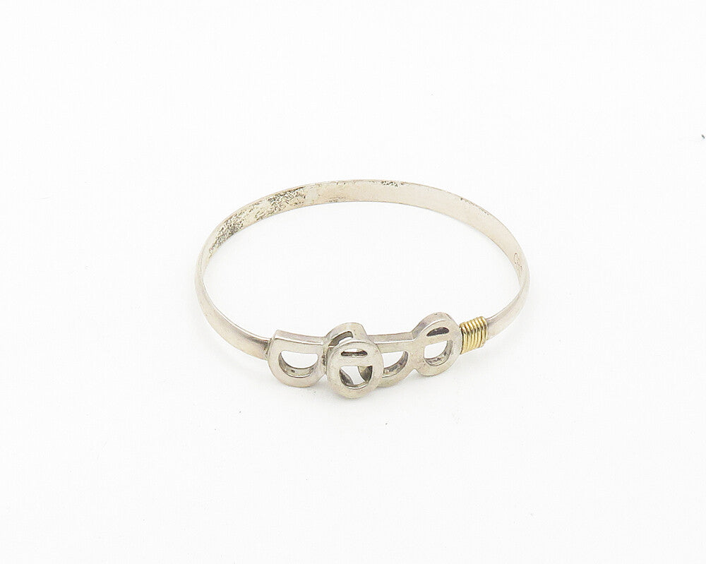 925 Silver & 14K GOLD  Vintage Two Tone B Initial Hook Bangle Bracelet  BT7748