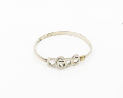 925 Silver & 14K GOLD  Vintage Two Tone B Initial Hook Bangle Bracelet  BT7748