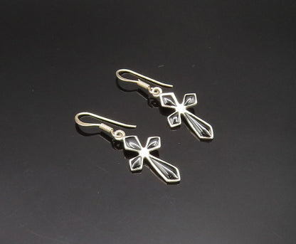 925 Sterling Silver  Vintage Black Onyx Religious Cross Earrings  EG11809