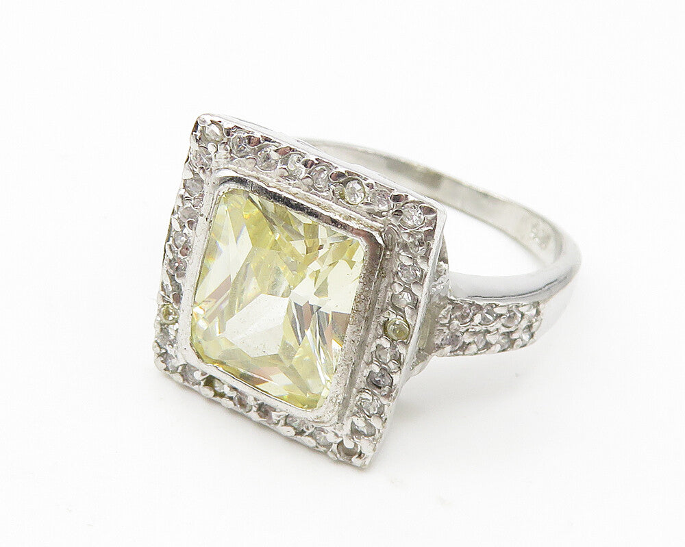 925 Sterling Silver  Shiny Cubic Zirconia Square Cocktail Ring Sz 9  RG10835
