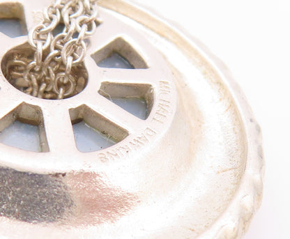 925 Sterling Silver Vintage Pendant MICHAEL DAWKINS Drusy Quartz Medal  PT25802