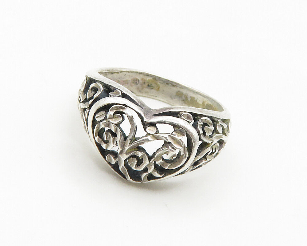925 Sterling Silver  Vintage Shiny Swirl Love Heart Band Ring Sz 6  RG18495