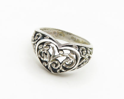 925 Sterling Silver  Vintage Shiny Swirl Love Heart Band Ring Sz 6  RG18495