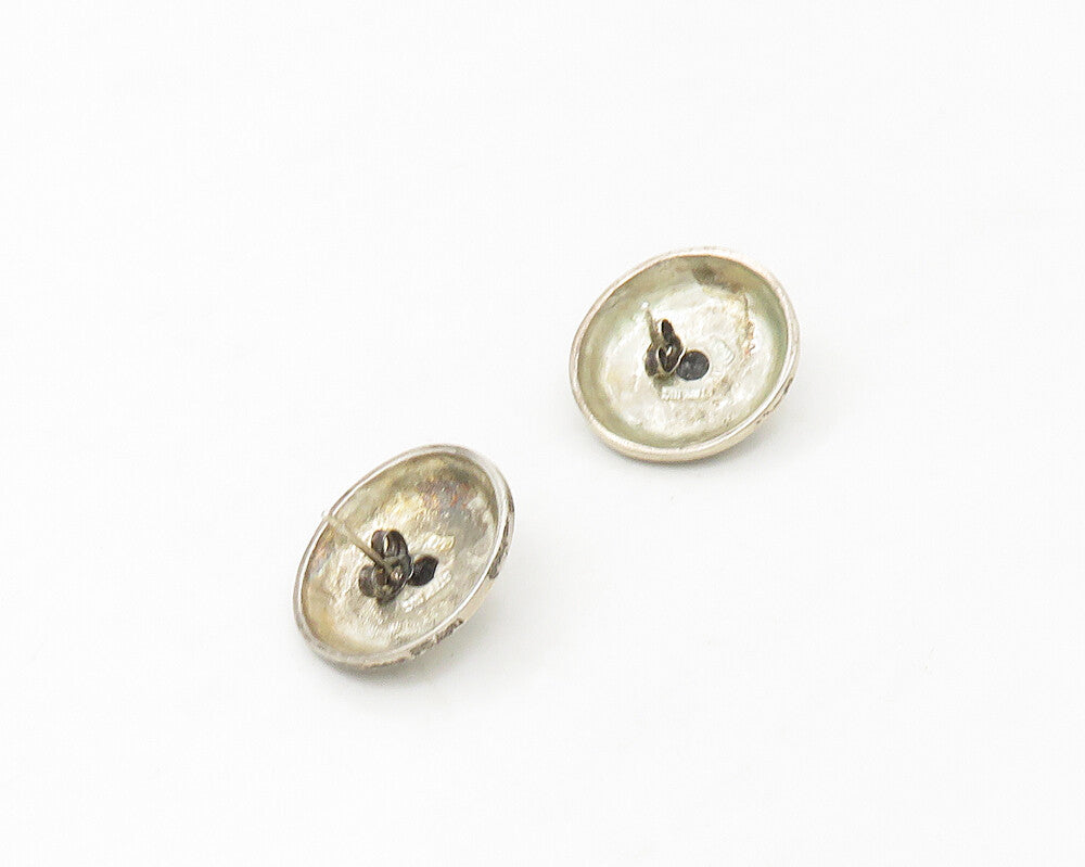 925 Sterling Silver  Vintage Black Onyx Floral Dome Drop Earrings  EG8880