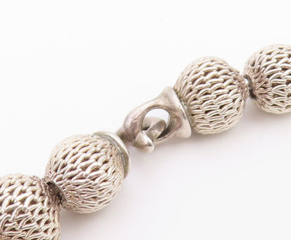 925 Sterling Silver  Vintage Round Wire Mesh Sphere Ball Necklace  NE3938