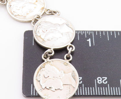 925 Sterling Silver Vintage Bracelet Modernist US One Dime Coin Link  BT12038