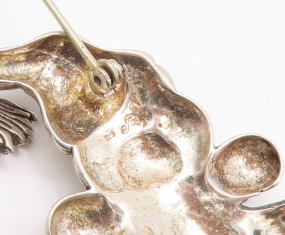 925 Sterling Silver Vintage Brooch Pin JEZ Carved Teddy Bear With Hat  BP10565