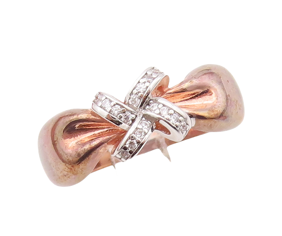 925 Sterling Silver Vintage Ring Rose Gold Plated CZ Inlay Knot  Sz 7  RG29319