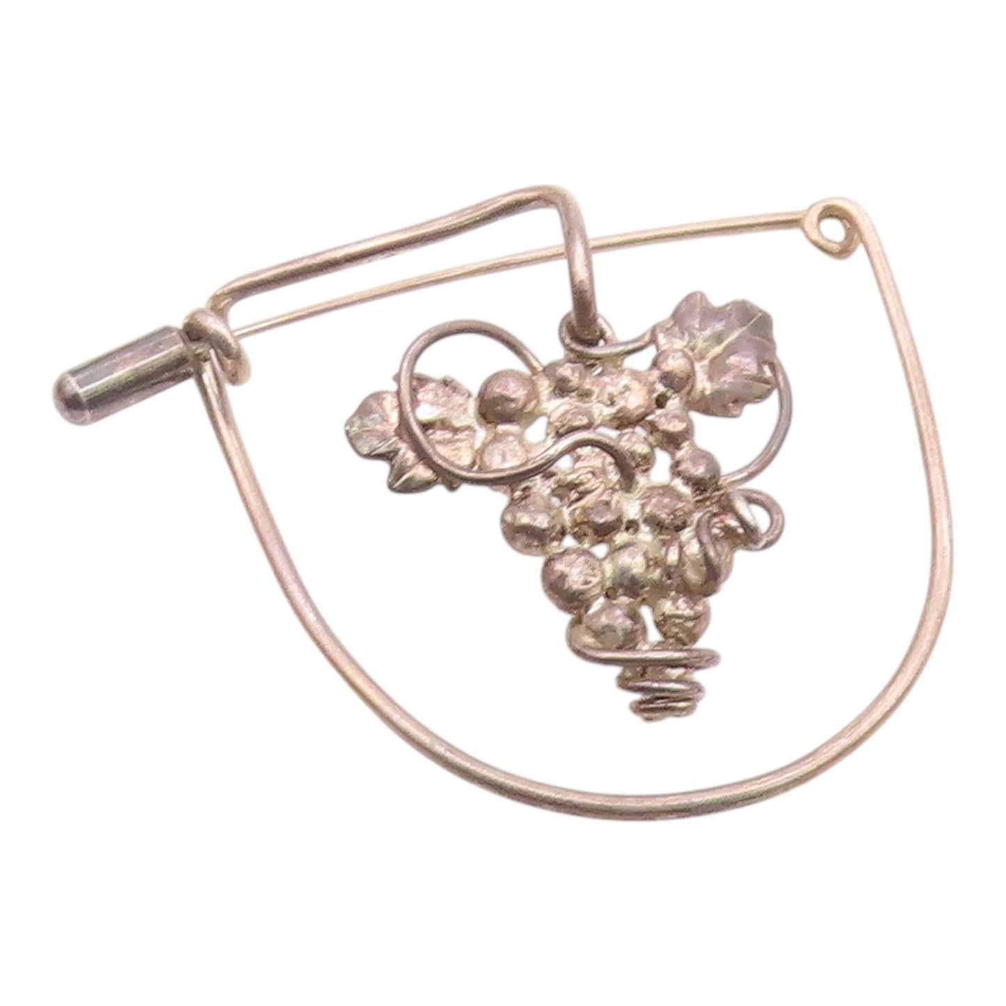 925 Silver  Vintage Spiral Wrapped Grape Cluster Dangle Brooch Pin  BP9959