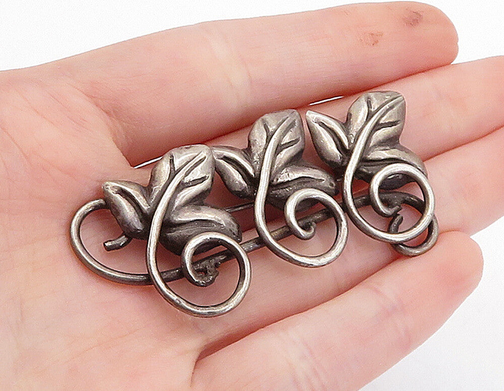 MARICELA TAXCO 925 Silver  Vintage Antique Floral Leaves Brooch Pin  BP1372