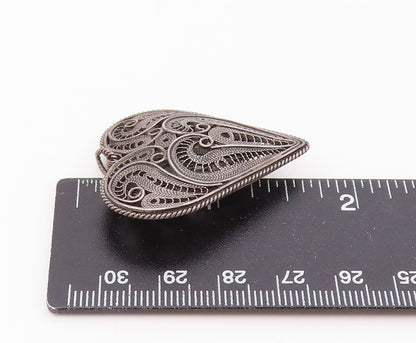 925 Sterling Silver   Vintage Filigree Swirl Love Heart Pendant  PT20550