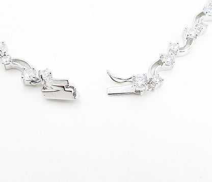 925 Sterling Silver  Sparkling Cubic Zirconia Curved Chain Necklace  NE1306