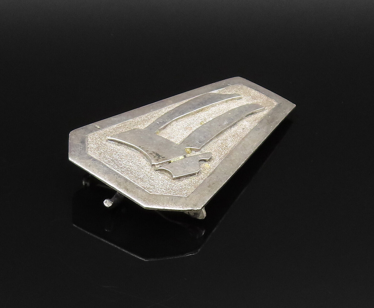 SAMUEL HIZME 925 Silver  Vintage Carved Chai Textured Brooch Pin  BP9796