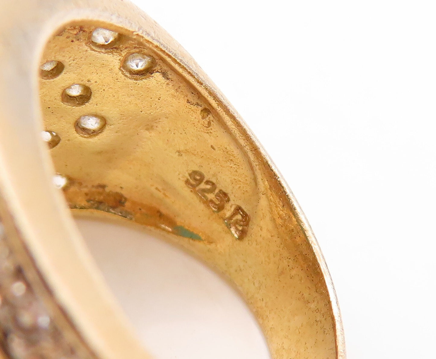 925 Sterling Silver Vintage Ring Gold Plated Large Turquoise & CZ  Sz 7  RG31031