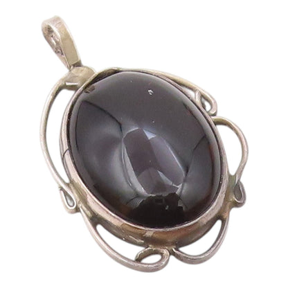 CLARENCE BAILON NAVAJO 925 Silver   Vintage Black Onyx Oval Pendant  PT13810