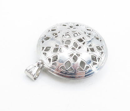 TAHARA 925 Sterling Silver  Vintage Floral Cutout Hollow Round Pendant  PT4779