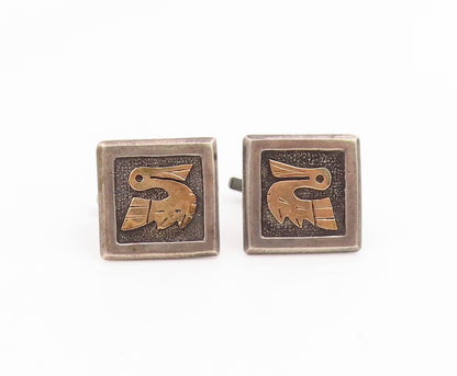18k Gold & 925 Sterling Silver Vintage Cufflinks Peruvian Inca Bird Motif TR4236