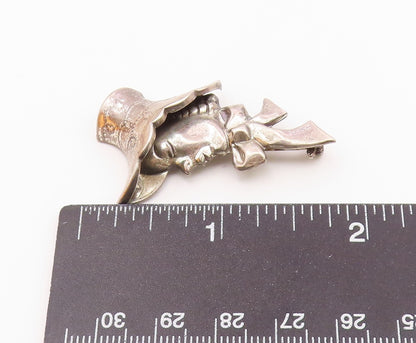 LANG 925 Sterling Silver  Vintage Woman Wearing Hat Shiny Brooch Pin  BP7777
