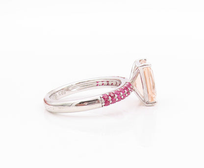 925 Sterling Silver Vintage Ring Rectangle Morganite Pink CZ Band  Sz 7  RG32491
