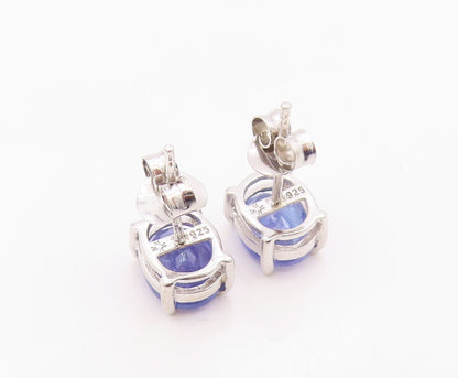 925 Sterling Silver Vintage Earrings Elegant Oval Cut Tanzanite Stud  EG14361