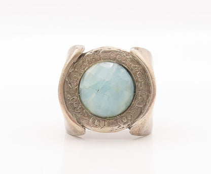 925 Sterling Silver Vintage Ring Designer Carved Round Gemstone  Sz 8  RG28293