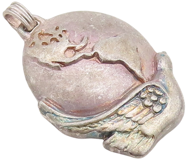 925 Sterling Silver Vintage Pendant GORHAM Carved Globe On A Dove  PT23540