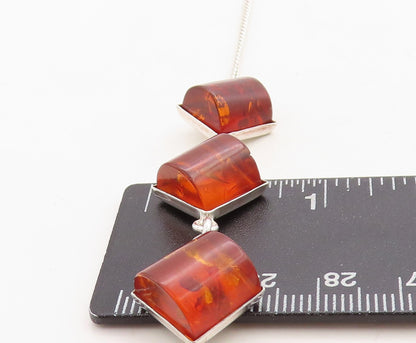 925 Sterling Silver Amber 3 Stone Shiny Thin Curb Link Chain Necklace NE1087