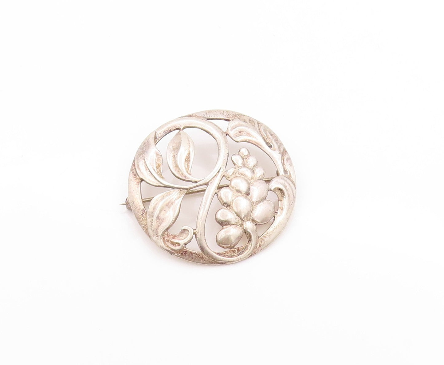 925 Sterling Silver Vintage Brooch BAURING Featuring a Grape & Leaves  BP11609