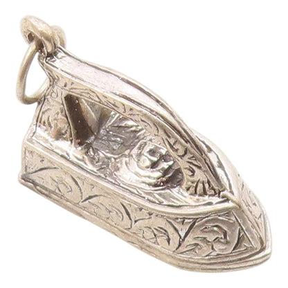 925 Sterling Silver  Vintage Shiny Swirl Detailed Iron Pendant  PT16091