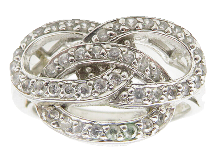 925 Sterling Silver  Sparkling Topaz Interlocked Oval Band Ring Sz 7  RG11168