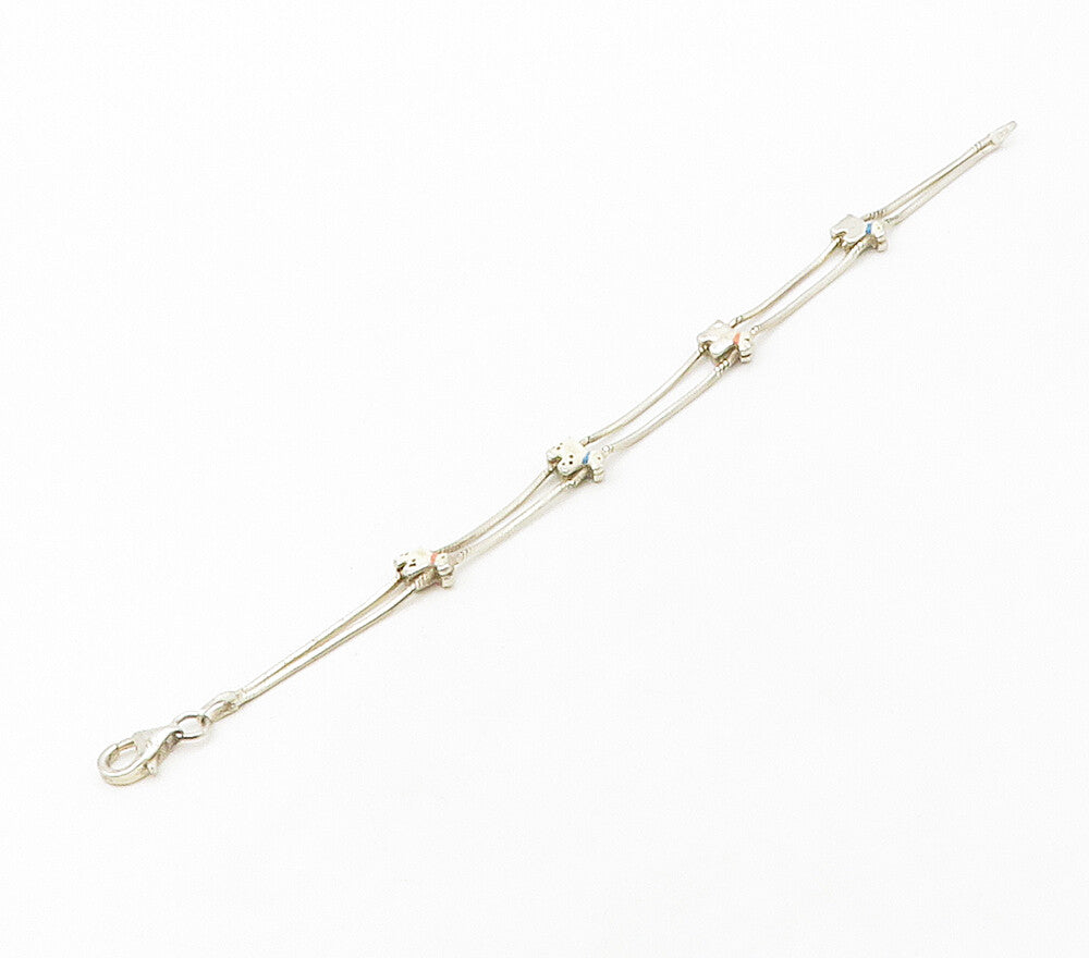 925 Sterling Silver  Vintage Petite Enamel Dog Motif Chain Bracelet  BT6556